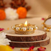 Set of 2 Golden Pearl Votive Diwali Diya