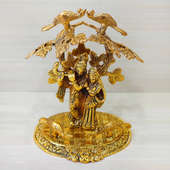 Golden Radha Krishna Tree - Material - Metal - Dimensions - 27x12x21 cms