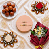 Golden Rakhi With Roses N Sweets