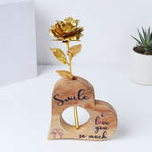Golden Rose Gift with a Wooden Heart: Best Gifts for Girls