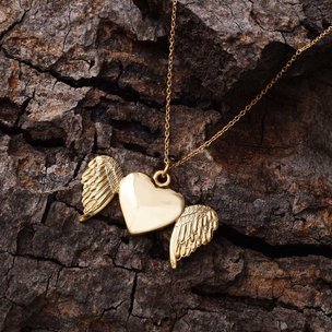 Golden Winged Heart Pendant With Chain