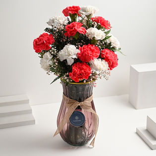 Graceful Carnation Medley In Glass Vase