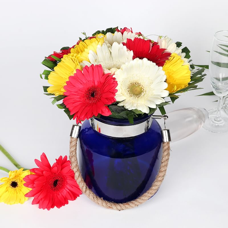 Graceful Gerbera Blue Vase