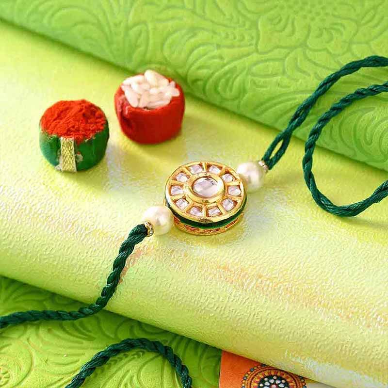 Graceful Green Pure Kundan Rakhi