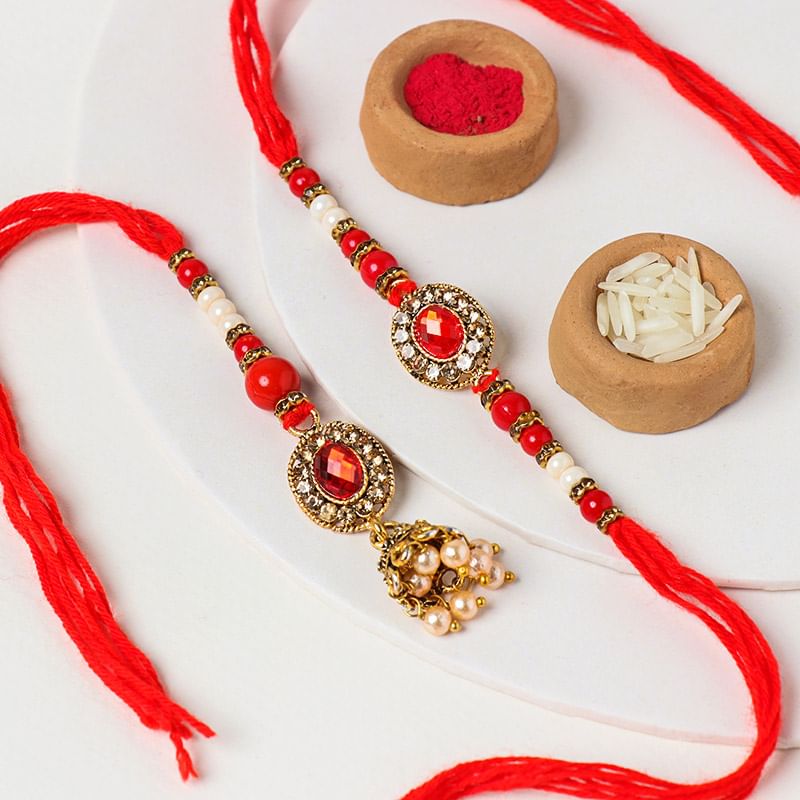 Vibrant Stone Bhaiya Bhabhi Rakhi Set