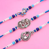 Graceful Peacock Designer Rakhi Trio