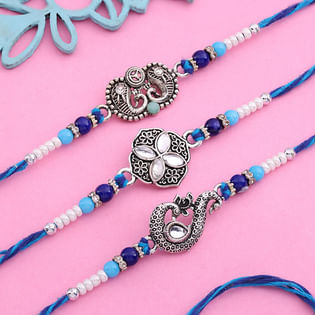 Graceful Peacock Designer Rakhi Trio