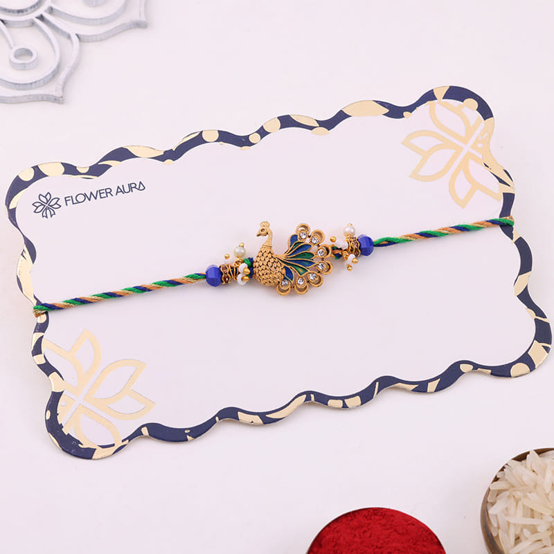 Designer Peacock Rakhi Combo with Rasgulla