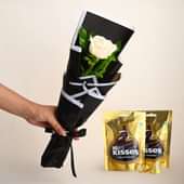 Graceful White Rose With Chocolates