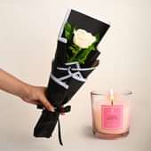 Graceful White Rose With Scented Candle