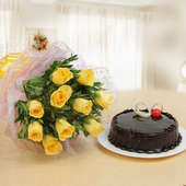 Gracious Smiles - Combo of 10 yellow roses with half kg chocolate truffle cake
