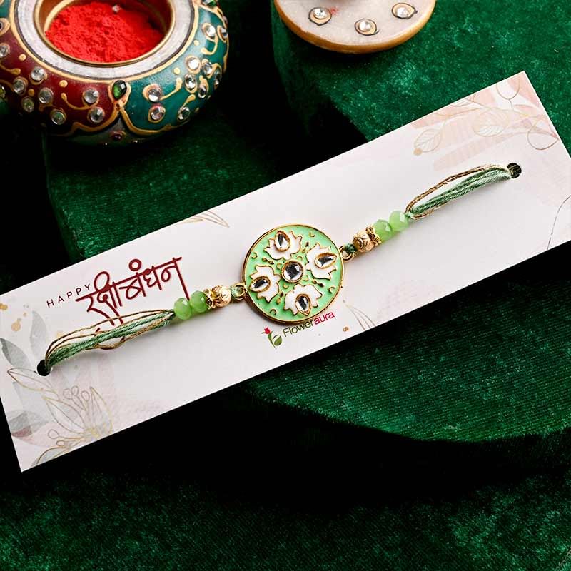 Send Graciously Green Rakhi Online - Designer Rakhi