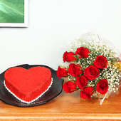 Grandiose Love - Combo of 12 Red roses and Heart shaped 1kg red velvet cake