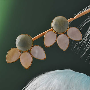 Green Aventurine Brass Earrings 