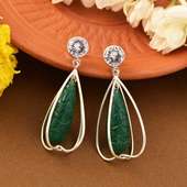 Green Carving Stone Silver Earrings
