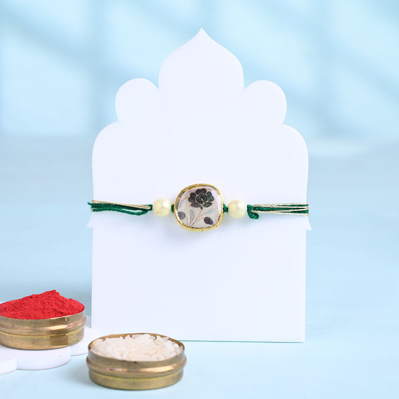 Green Flower Rakhi With Hazelnut Rocks-Overseas