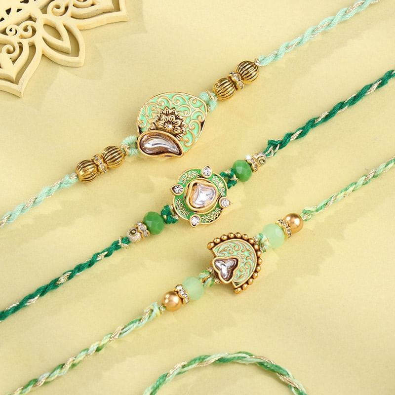 Green Meenakari Rakhi Trio