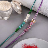 Green N Purple Beads Rakhi Set - Designer Rakhi For Brother Online
