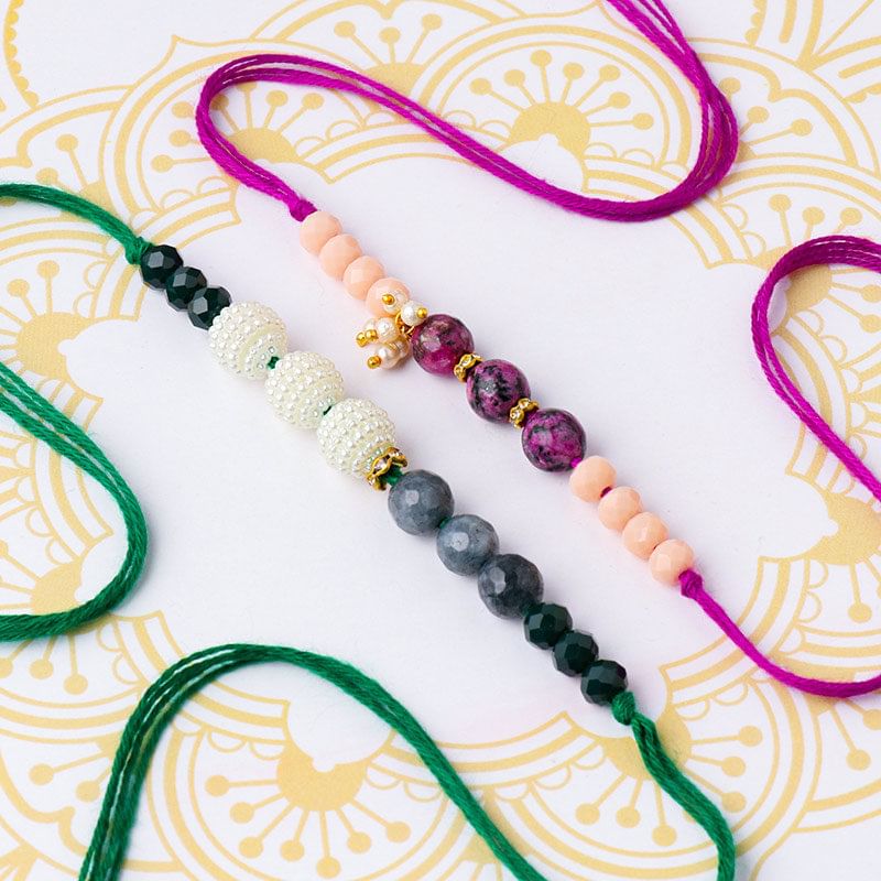 Green N Purple Beads Rakhi Set