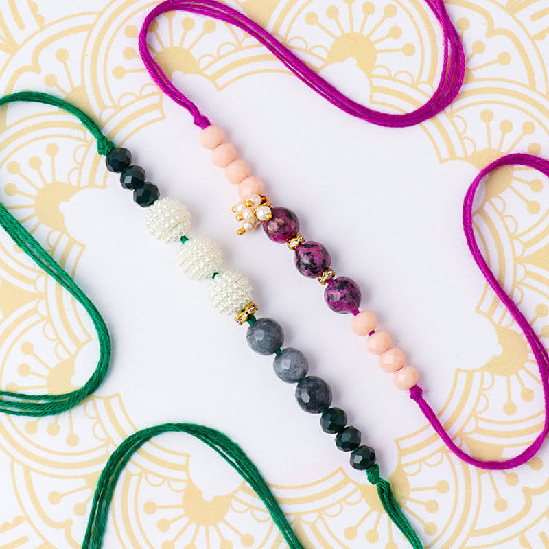 Green N Purple Beads Rakhi Set