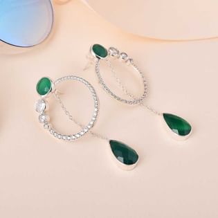 Green Onyx Silver Earrings