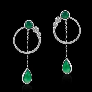 925 Sterling Silver Green Onyx Earrings