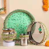 Green Pooja Thali Set For Karwa Chauth