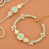 Green Stone Rakhi for Bhai and Bhabhi