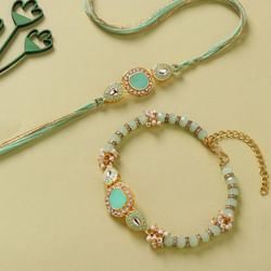 Green Stone Rakhi for Bhai and Bhabhi