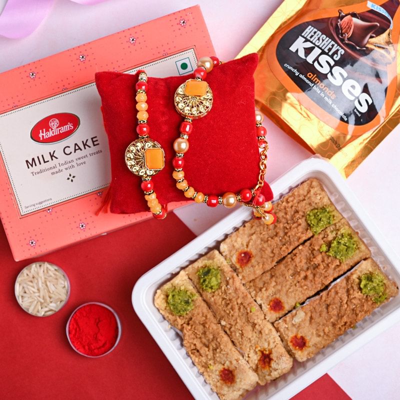 Haldiram Milk Cake With Chocolates N Couple Rakhi- Rakhi in UK