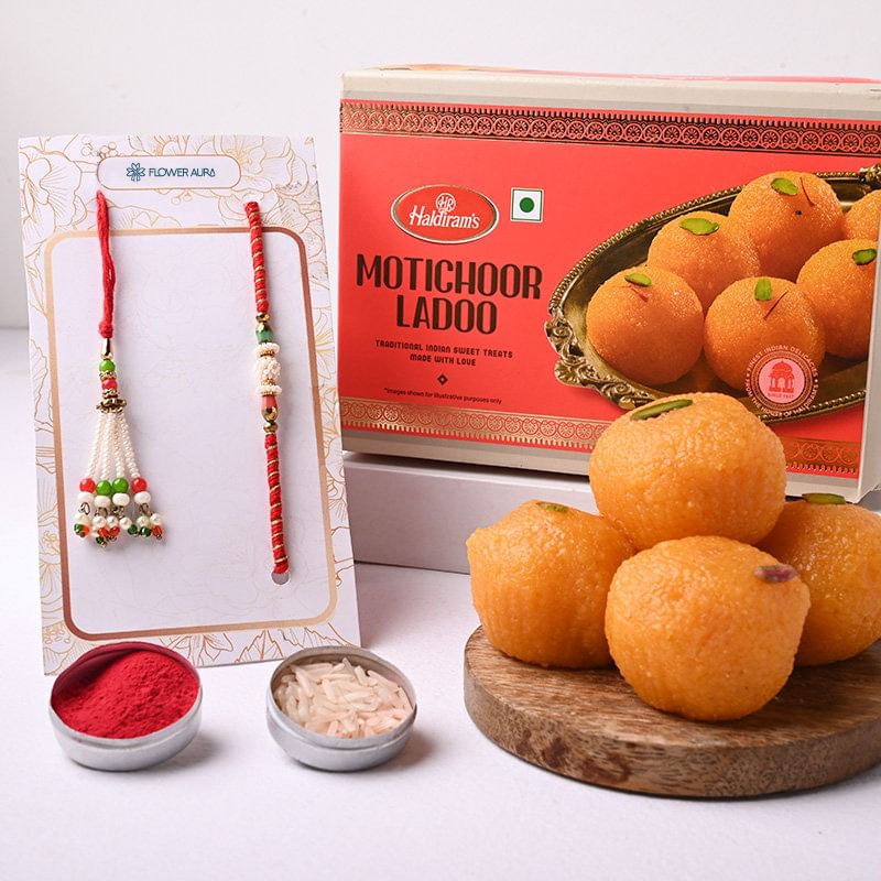 Set of 2 Bhaiya Bhabhi Rakhi with Haldiram Motichoor Ladoo