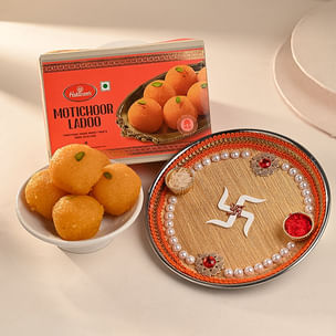 Haldirams Motichoor Ladoo With Embellished Thali for Bhai Dooj