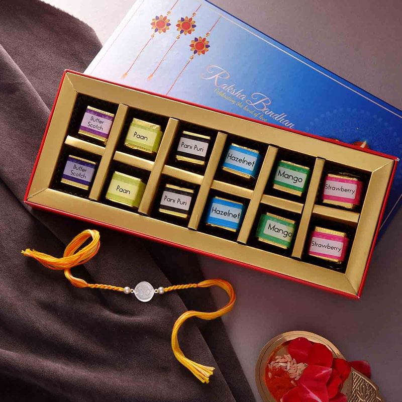 Handmade Chocolates With Beautiful Om Silver Rakhi