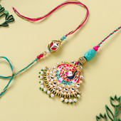 Handpainted Kundan Peacock Bhaiya Bhabhi Rakhis