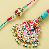 Handpainted Kundan Peacock Bhaiya Bhabhi Rakhis