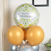 Balloon Bouquet - Happy Anniversary Silver Gold Balloon Bouquet Online