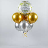Balloon Bunches - Happy Anniversary Silver Gold Balloon Bouquet