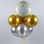 Balloon Bunches - Happy Anniversary Silver Gold Balloon Bouquet Online
