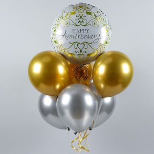 Balloon Bunches - Happy Anniversary Silver Gold Balloon Bouquet Online
