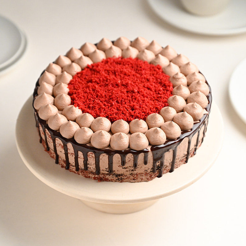 Top view of Birthday Red Velvet Choco Cake