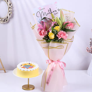 Happy Mothers Day Cake N Bouquet Combo