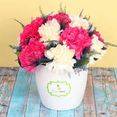 Bunch of Mixed Carnations in White Vase