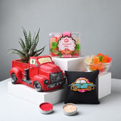 Haworthia Plant In Red Truck Pot Jelly N Blue Car Rakhi