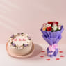 HBD Vanilla Cake With Colourful Roses Bouquet
