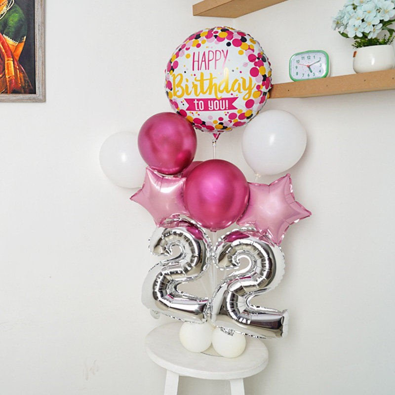Hbd White N Pink Balloon: White and pink balloon bouquet