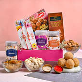 Order Rakhi For Brother Online With Chocolates, Dry Fruits, Sweets Combo - Set of 2 Rakhi