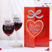 Heart Greeting Card With Wine Glass Set