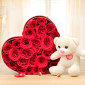 Heart Prowess - Combo of Teddy and 25 heart shaped red roses arrangement