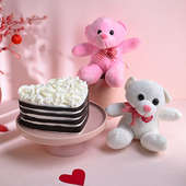 Heart Shape Black Forest Cake With Teddy Duo