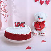 Heart Shaped Red Velvet Cake N Teddy
